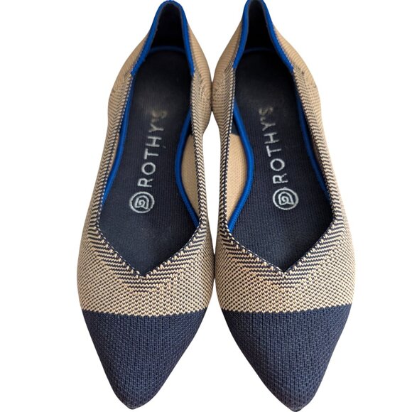 Rothy's Womens Size 6.5 Tan Black The Point Dune Cap Toe Slip On Loafer Flats - Picture 2 of 9